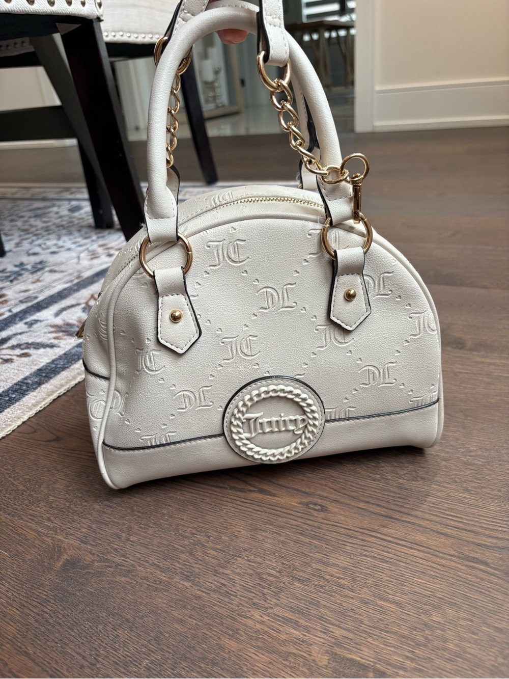 Juicy Couture Cream Monogram Dome Satchel with Gold Chain Accent - Picture 2 of 12